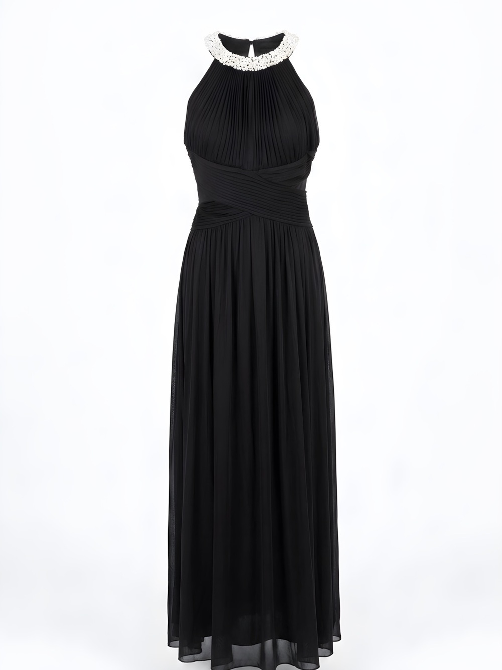 Alex Evenings Black Maxi Dress with Pearl Collar